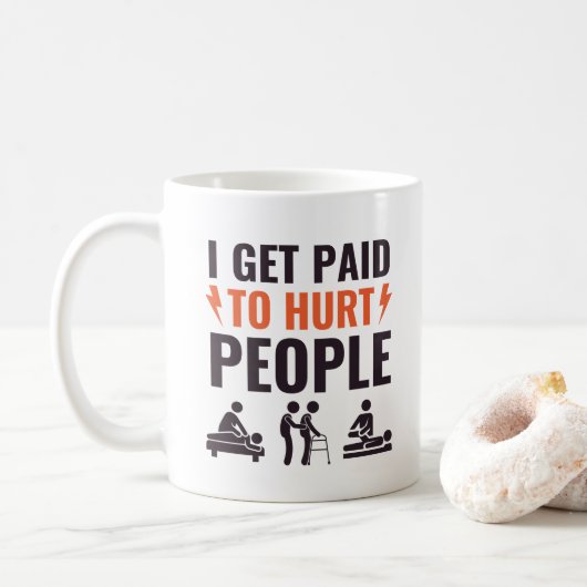 Ich bekomme Geld für verletzte Menschen, Zitate fü Kaffeetasse (Mit Donut)