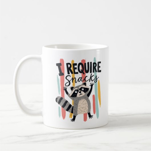 Ich benötige Snacks Lustiges Waschbär-Design Kaffeetasse (Links)