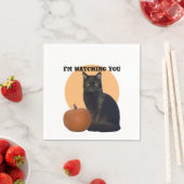 Ich beobachte dich | Schwarze Katze und Orange Pum Serviette (Beispiel)