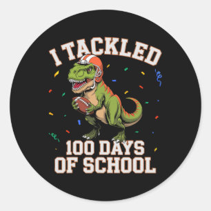 Ich bewältigte 100 Tage Schule Dino T-Rex Fußabdru Runder Aufkleber