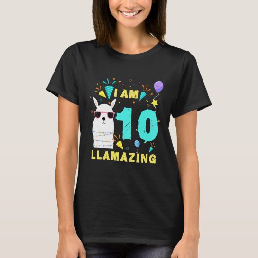 Ich bin 10 Jahre alt Llamazing Llama 10. Geburtsta T-Shirt (Vorderseite)