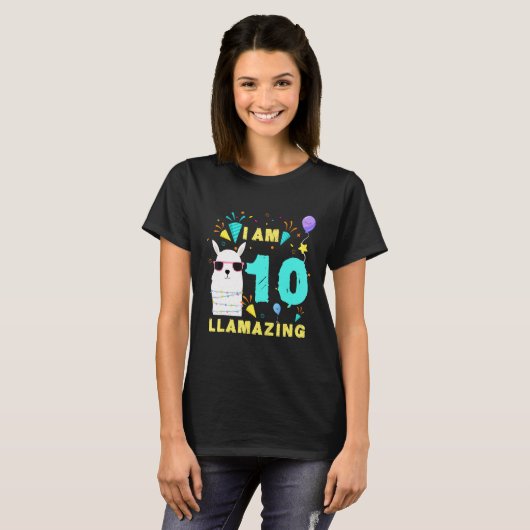 Ich bin 10 Jahre alt Llamazing Llama 10. Geburtsta T-Shirt (Vorne ganz)