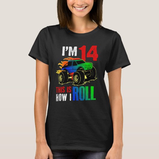 Ich bin 14. So Roll ich Monster LKW 14. B T-Shirt (Vorderseite)