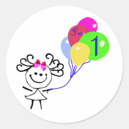 Ich bin 1 Strichmännchen Runder Aufkleber (Vorderseite)