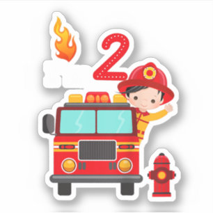 Ich bin 2. Geburtstag Motor Boy Fire Truck Kinderm Aufkleber