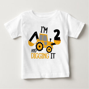 Ich bin 2 und graben es Bau Geburtstag Junge Baby T-shirt