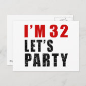 Ich bin 32. Lasst uns Party haben Einladungspostkarte (Vorne/Hinten)