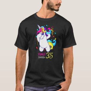 Ich bin 35 Einhorn Tupfen Niedlich 35. Dabbing Uni T-Shirt
