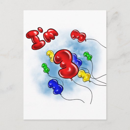 Ich bin 3! Ballons Postkarte (Vorderseite)