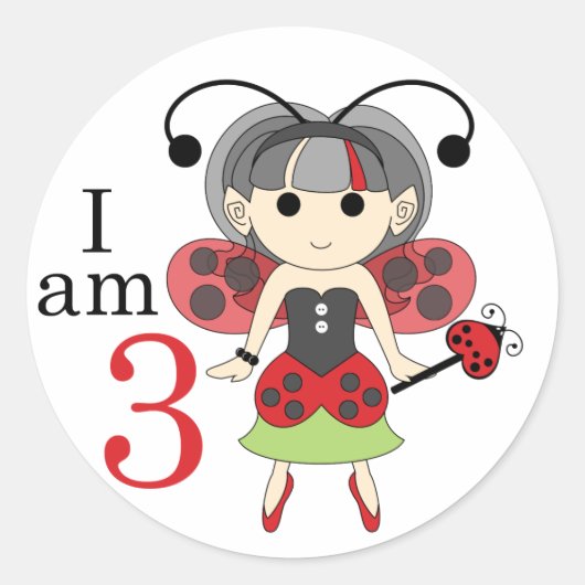 Ich bin 3 Ladybug Fairy 3. Geburtstag Circle Stick Runder Aufkleber (Vorderseite)
