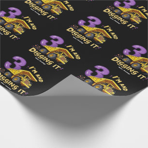 Ich bin 3 und finde es toll 3. Geburtstag Bau  Geschenkpapier