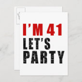 Ich bin 41. Lasst uns Party machen Einladungspostkarte (Vorne/Hinten)