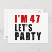 Ich bin 47 Let's Party Einladungspostkarte (Vorne/Hinten)