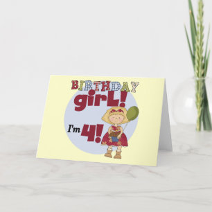 Ich bin 4 Geburtstag Girl T - Shirt und Geschenke Karte