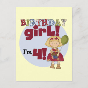 Ich bin 4 Geburtstag Girl T - Shirt und Geschenke Postkarte
