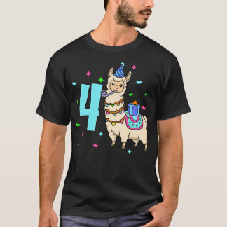 Ich bin 4 mit Lama Kinder Geburtstag 4 Jahre alt T-Shirt