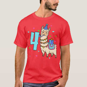 Ich bin 4 mit Lama Kindergeburtstag 4 Jahre alt T-Shirt
