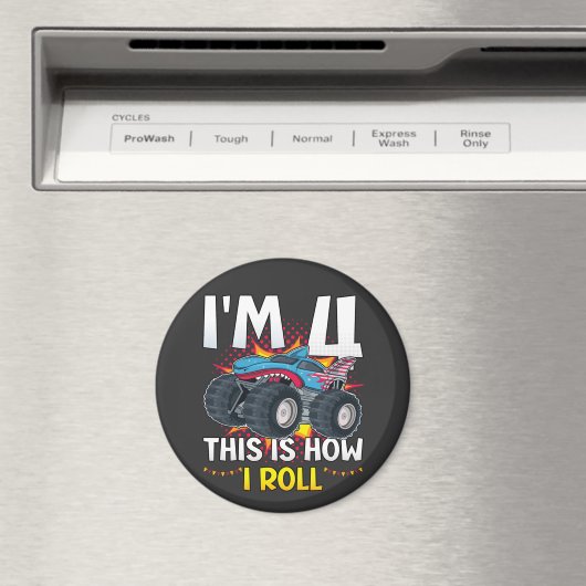 Ich bin 4 So rolle ich Monster Truck Circle Magnet (In Situ (Geschirrspüler))