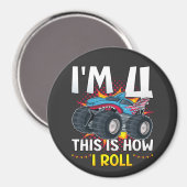 Ich bin 4 So rolle ich Monster Truck Circle Magnet (Vorderseite/Rückseite)