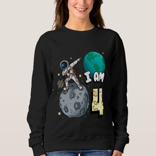 Ich bin 4 Space Astronaut Kid Moon Walker 4. Gebur Sweatshirt (Vorderseite)