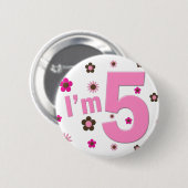 Ich bin 5 Rosa-und Brown-Blumen Button (Vorne & Hinten)