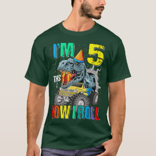 Ich bin 5 so Roll Monster Truck Dinosaurier T-Shirt