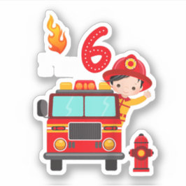 Ich bin 6. Geburtstag Motor Boy Fire Truck Kleinki Aufkleber