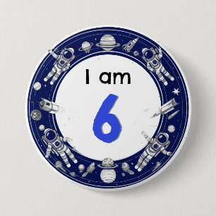 Ich bin 6 Weltraum-Astronaut Alter Zahl Geburtstag Button