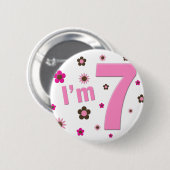 Ich bin 7 Rosa-und Brown-Blumen Button (Vorne & Hinten)