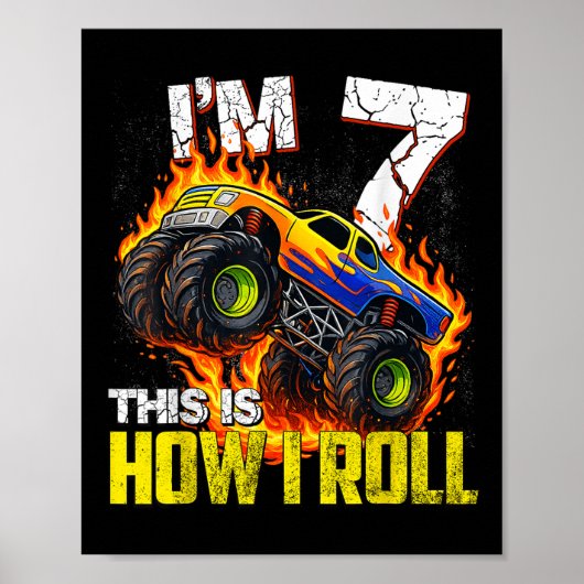 Ich bin 7 So rolle ich meinen 7. Monster-Truck-Geb Poster (Vorne)