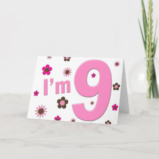 Ich bin 9 pinke und braune Blume Karte