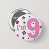 Ich bin 9 Rosa-und Brown-Blumen Button (Vorne & Hinten)