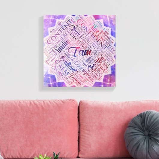 Ich bin Affirmation Word Cloud Art in lotus Leinwanddruck (Insitu (Wohnzimmer))