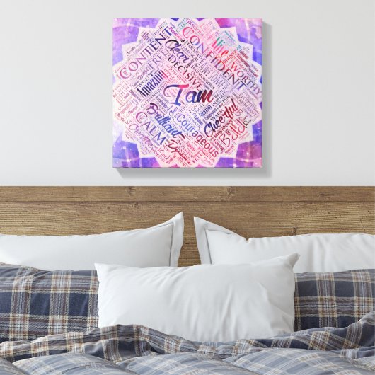 Ich bin Affirmation Word Cloud Art in lotus Leinwanddruck (Insitu (Schlafzimmer))