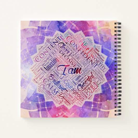 Ich bin Affirmation Word Cloud Art in lotus Notizblock (Rückseite)