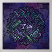 Ich bin Affirmation Word Cloud Art in lotus Poster (Vorne)