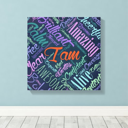 Ich bin Affirmation Word Cloud Art Leinwanddruck (Insitu (Holzboden))