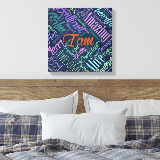Ich bin Affirmation Word Cloud Art Leinwanddruck (Insitu (Schlafzimmer))