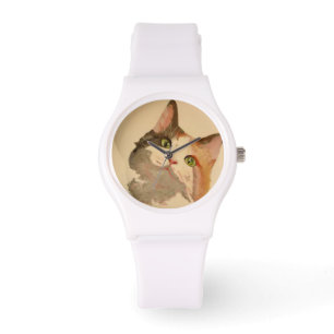 Ich bin alle Ohren: Calico Cat Portrait Armbanduhr