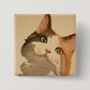 Ich bin alle Ohren: Calico Cat Portrait Button