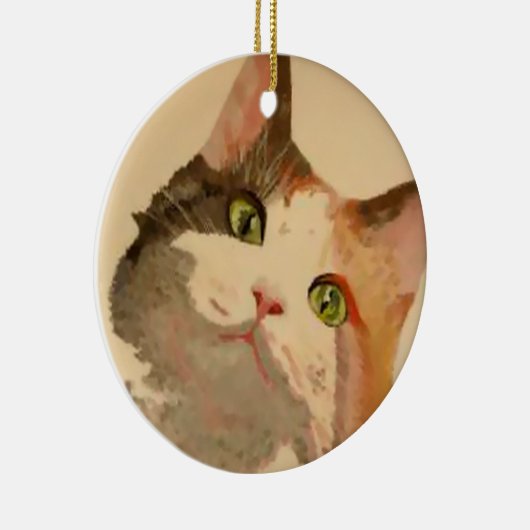 Ich bin alle Ohren: Calico Cat Portrait Keramik Ornament (Rechts)