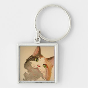 Ich bin alle Ohren: Calico Cat Portrait Schlüsselanhänger