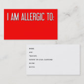 "ICH BIN ALLERGISCH " TELEFONNUMMERKARTE (Vorne/Hinten)