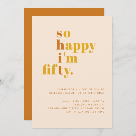 Ich bin also glücklich |Orange Mustard Modern Birt Einladung (Vorne/Hinten)