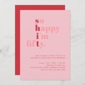 Ich bin also glücklich | Rosa Rote Moderne Geburts Einladung (Vorne/Hinten)