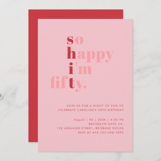 Ich bin also glücklich | Rosa Rote Moderne Geburts Einladung (Vorne/Hinten)