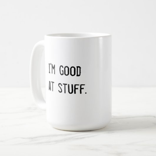 Ich bin am Material gut Kaffeetasse (Vorderseite Links)