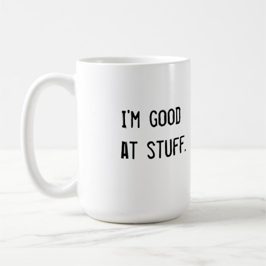 Ich bin am Material gut Kaffeetasse (Links)