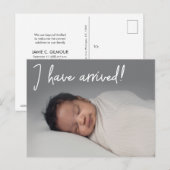 Ich bin angekommen Baby Foto Birth Ankündigung (Vorne/Hinten)