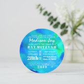 ICH BIN AQUA WATERCOLOR RUNDBAR Mitzvah Einladung (Stehend Vorderseite)